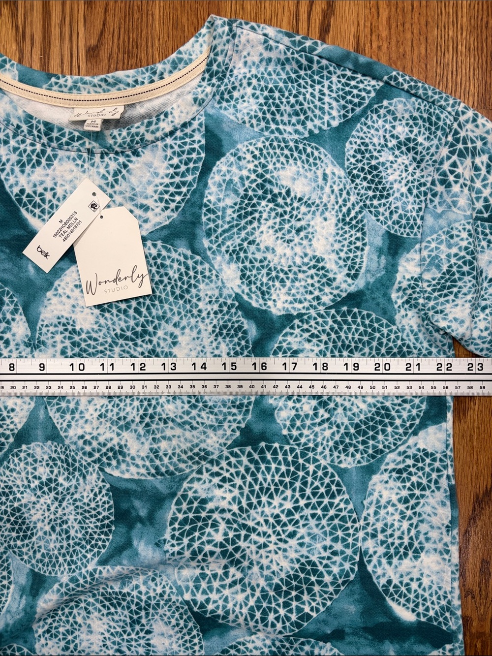 NWT Wonderly Studio Teal Medallion Blue Shirt Dress Tunic Top Long Sleeve (M) - Picture 7 of 9